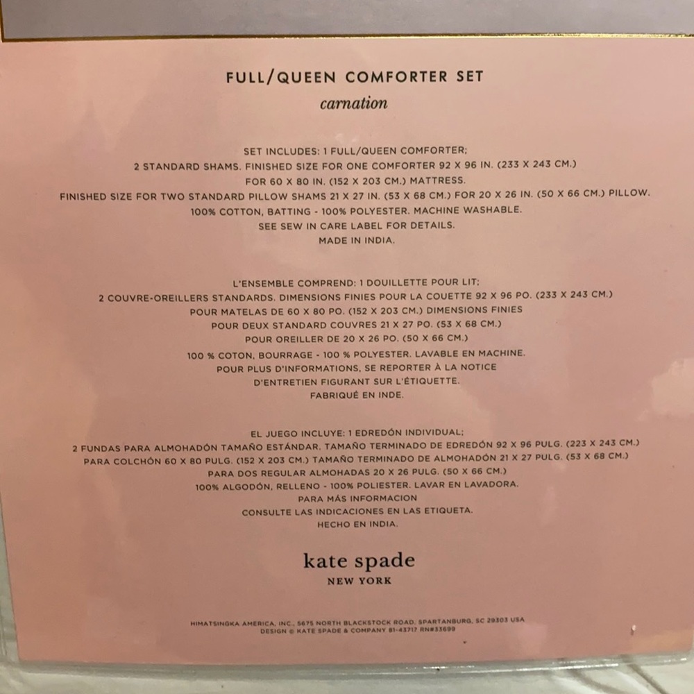 Kate Spade Carnation Comforter Queen bedding - Picture 5 of 6